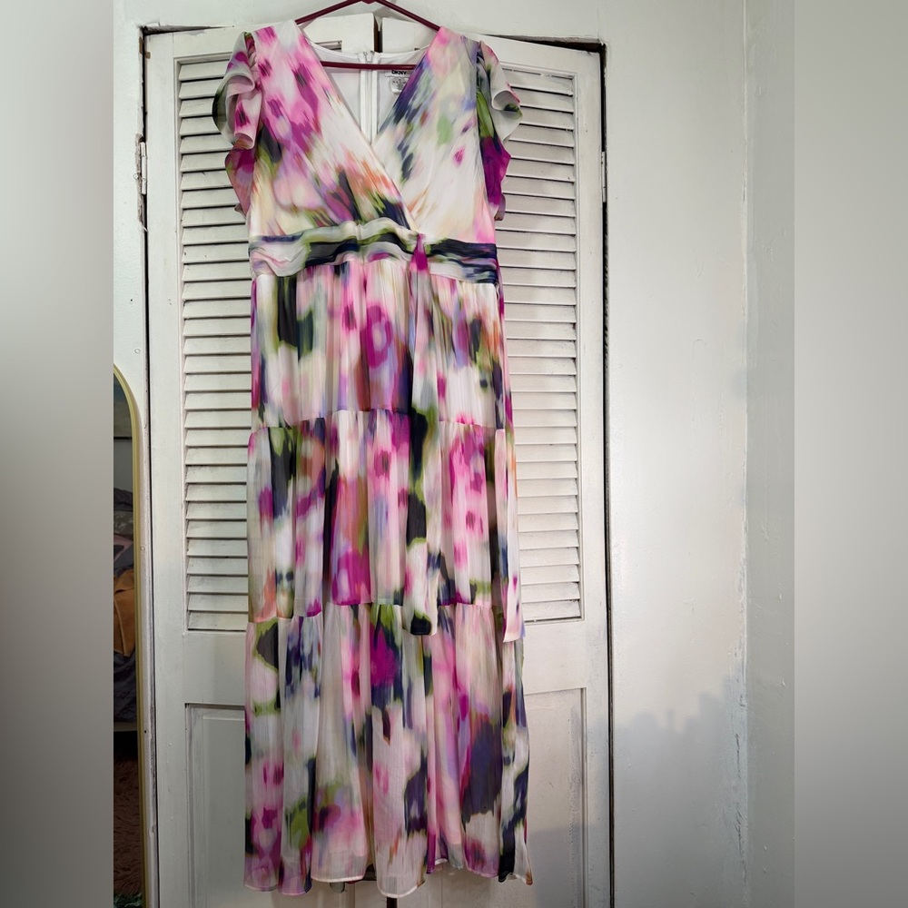 DKNY Vibrant Pink and Purple Maxi Dress